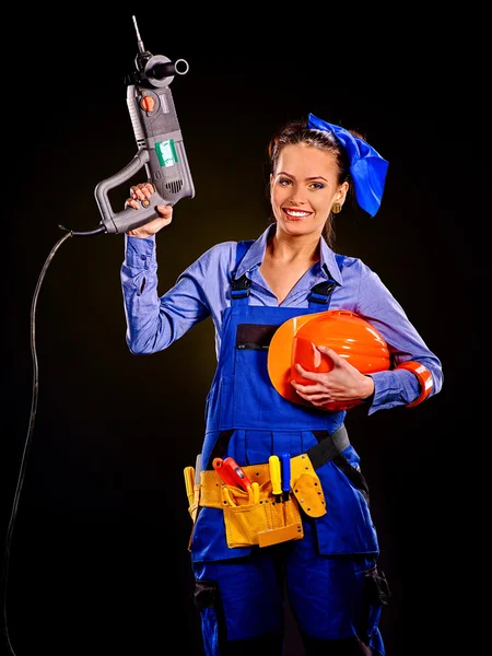 Mujer constructora con herramientas de construcción . — Foto de Stock