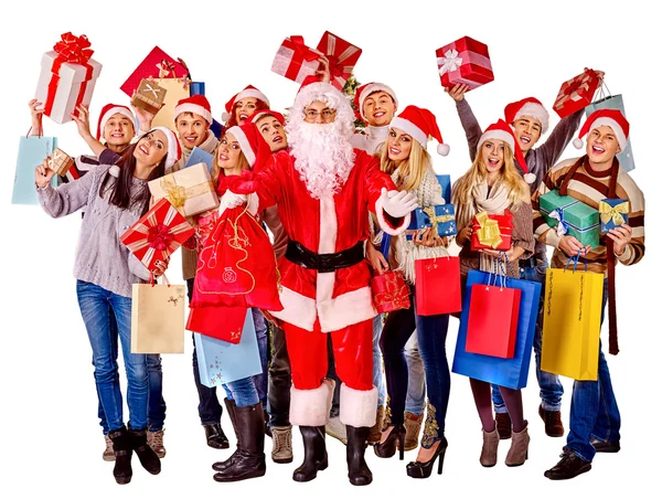 Gruppenmenschen und Weihnachtsmann. isoliert. — Stockfoto