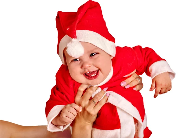 Bebé niño ropa para Santa sombreros celebración de la bola de Navidad . — Foto de Stock