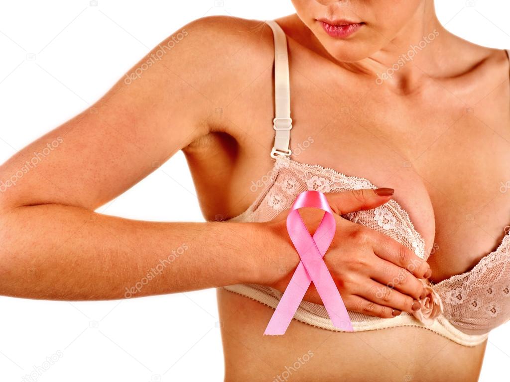 Pink badge on woman hand