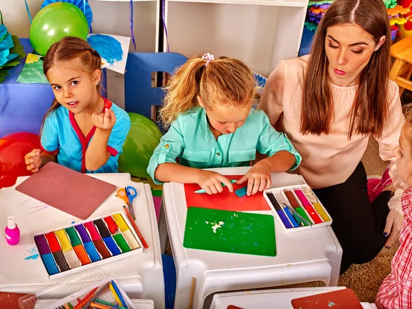 Kids sculpt by plasticine in kindergarten — Stock Image Kids sculpt by plasticine in kindergarten Stock Image