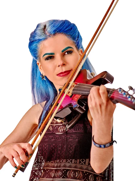 Girl violinist with blue hair — Stock Photo, Image