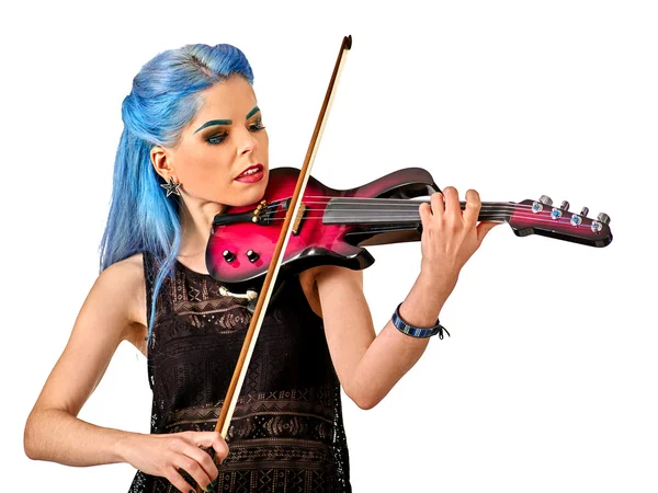 Girl violinist with blue hair — Stock Photo, Image