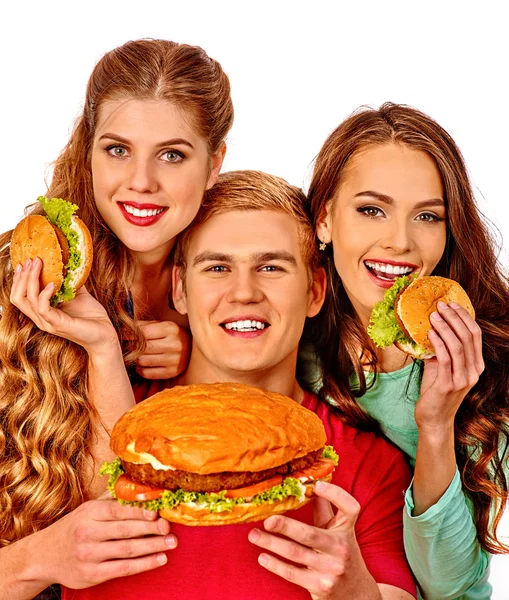 Bir grup insan hamburger holding — Stok fotoğraf