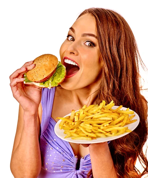 Girl eating hamburger — Stock Photo, Image