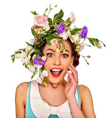 Woman in easter style look up .