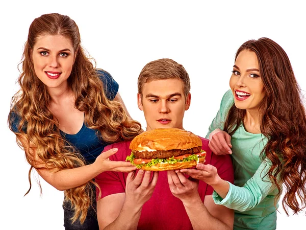 Groep mensen die grote hamburgers houden . — Stockfoto