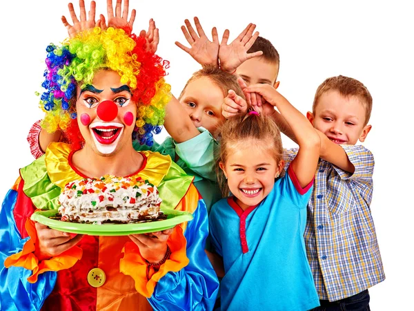 Torta clown con gruppo di bambini — Foto Stock