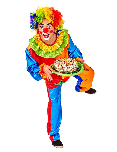 Compleanno clown in possesso di torta — Foto Stock