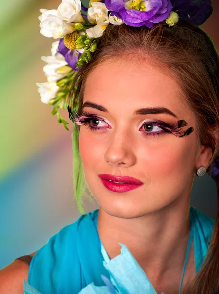 Woman in easter style look up . — Stockfoto