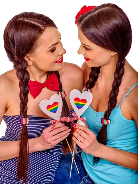 Lesbian women with heard  in erotic foreplay game — Stock Photo, Image