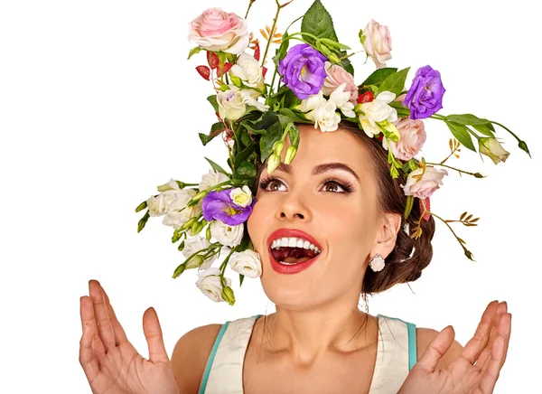 Woman in easter style look up . — Stockfoto