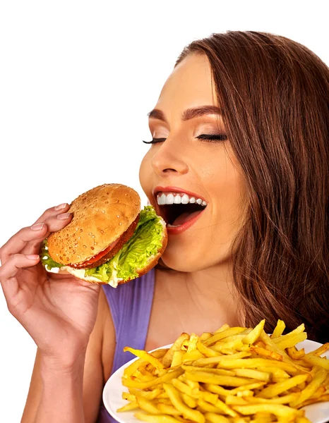 Menina comendo sanduíche grande . — Fotografia de Stock