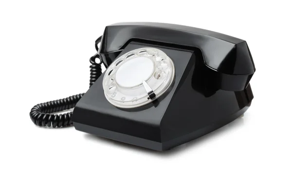 Старый черный роторный телефон — стоковое фото