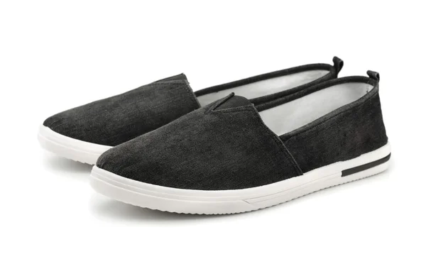 캐주얼 신발에 검은 캔버스 슬립 — 스톡 사진
