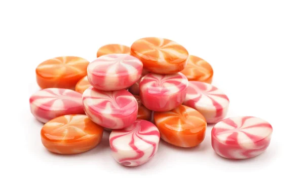 Pile Striped Fruit Candies Isolated White — Stock Photo, Image