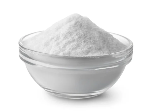 Glass Bowl Baking Soda Isolated White Stockfoto