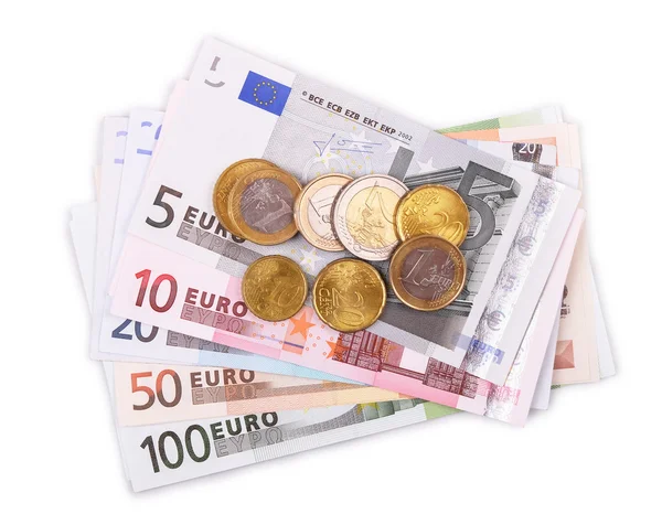 Euro-Banknoten und Münzen — Stockfoto