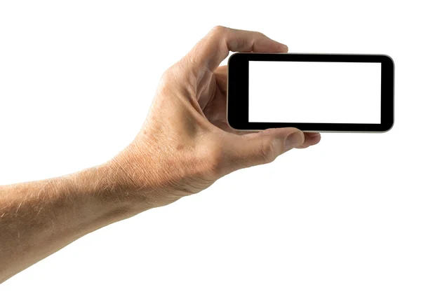 Geïsoleerd beeld van de hand met smartphone scherm — Stockfoto