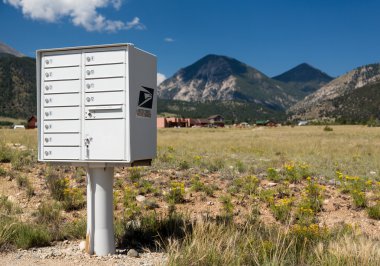 USPS metal mailboxes for rural homes Colorado clipart