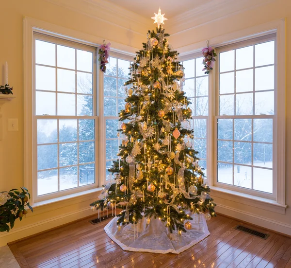 Prachtige kerstboom met sneeuw buiten — Stockfoto
