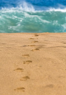 Ayak sesleri ile Sandy plaj su