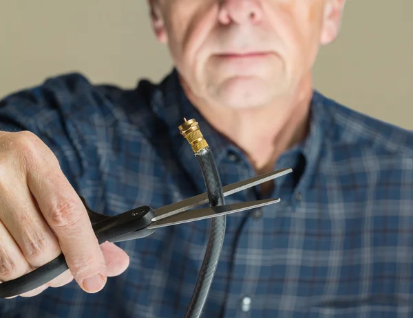 Concept isolated photo of cutting cable cord — Stock Photo, Image