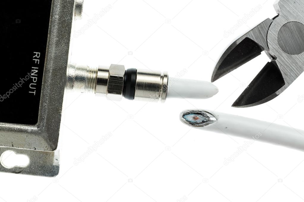 Concept isolated photo of cutting cable cord