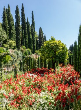 İspanya Granada'da Alhambra Generalife bahçeleri görünümünü