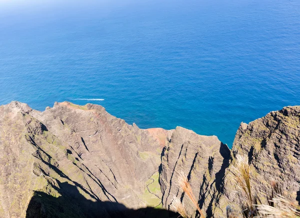 Awaawapuhi 山路尽头以上 Na Pali 海岸在考艾岛的悬崖上 — 图库照片