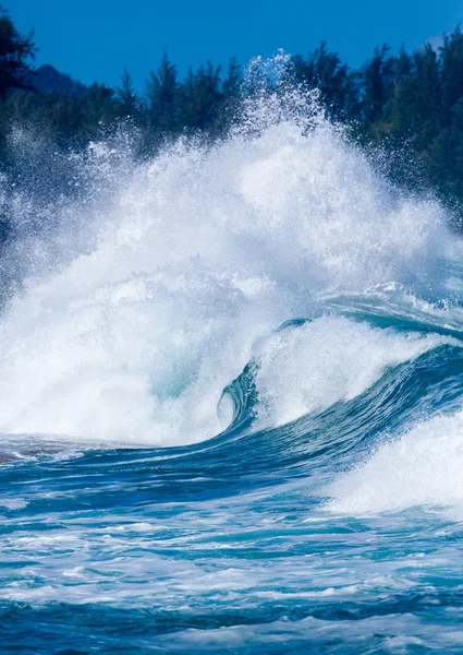 强大的海浪打破在鲁玛海海滩，考艾岛 — 图库照片