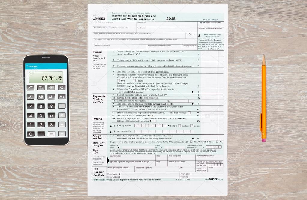 Tax and calculator on 2015 IRS form 1040EZ