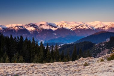 güneşli bir günde dağ manzarası.