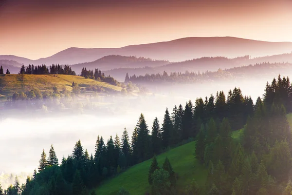 幻想的な朝の山の風景 — ストック写真