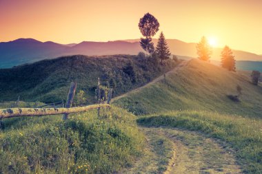 Great hills glowing by warm sunlight
