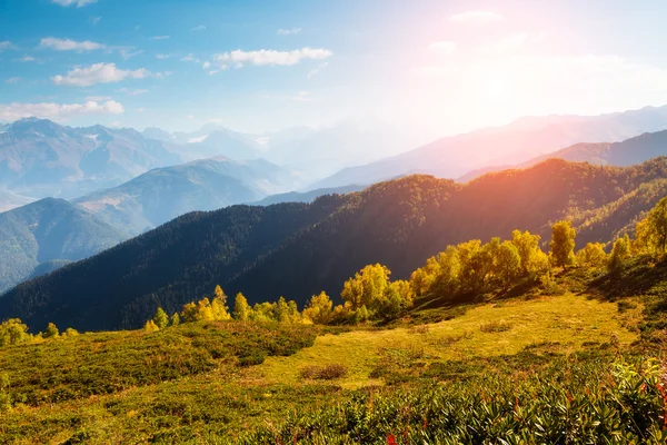 Mavi gökyüzü ile Alp vadinin görünümü — Stok fotoğraf