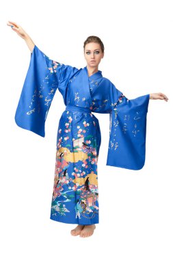 İki genç kadın Japon kimono içinde