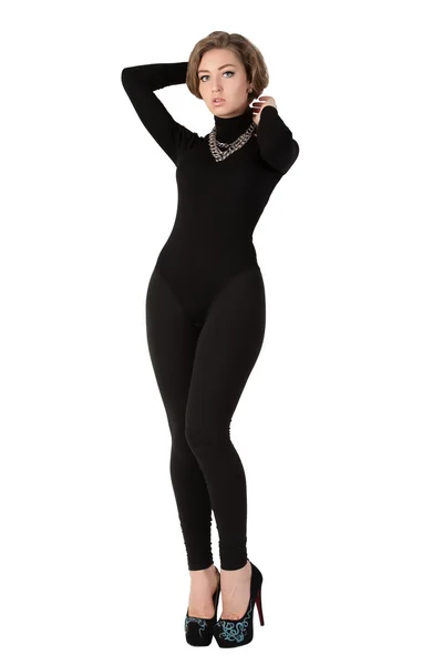 Женщина в черном костюме . — стоковое фото