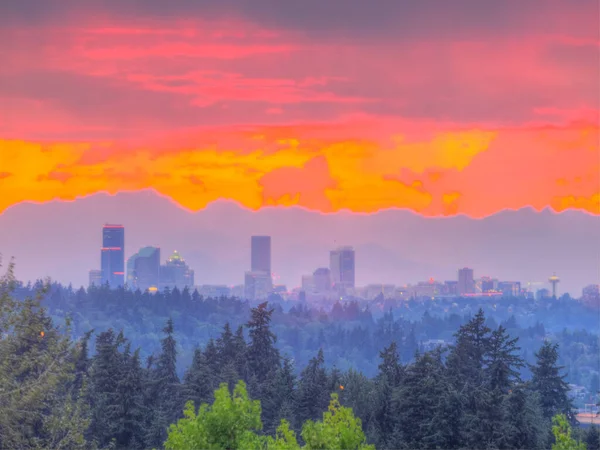 Seattle Solnedgång Skyline Solig Dag — Stockfoto