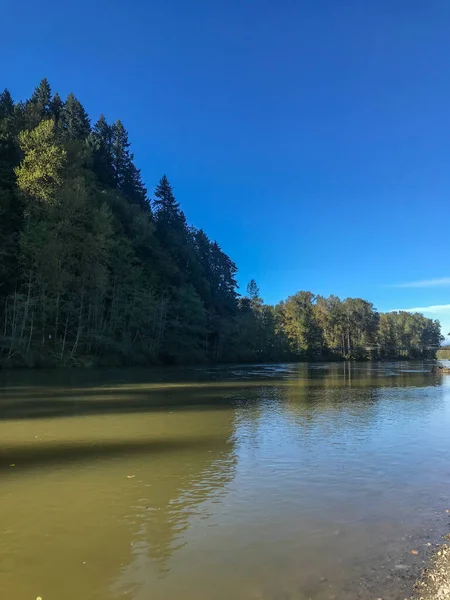 托尔特 麦克唐纳公园 Tolt Macdonald Park 和露营地座落在康乃馨 位于美丽的Snoqualmie山谷的Snoqualmie河和Tolt河汇合处 因为这是高质量的鲑鱼习性 所以在秋天 游客们可以观察到鲑鱼的产卵 — 图库照片