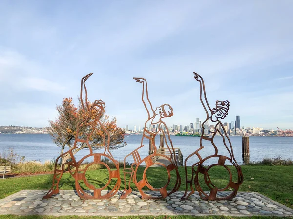 Wybrzeże Seattle Oglądane Przez Puget Sound Alki Beach Park — Zdjęcie stockowe