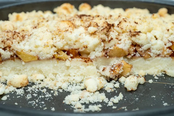 Pastel Manzana Sin Gluten Está Positivamente Lleno Trozos Manzana Tenedor — Foto de Stock