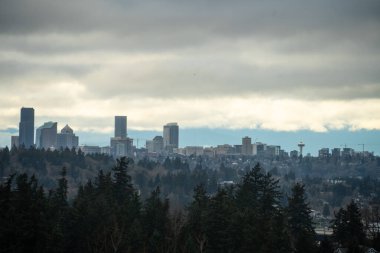 Seattle ufuk çizgisi bulutlu kış gününde.