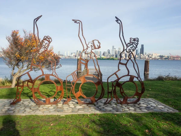 Pobřeží Seattlu Rozhlíželo Přes Puget Sound Alki Beach Park — Stock fotografie