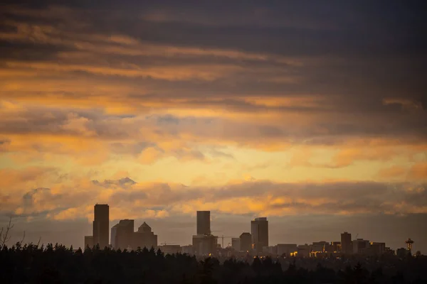 Sunset Vista Del Horizonte Seattle Soleado Día Invierno — Foto de Stock