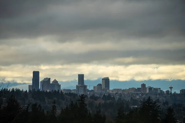 Seattle Skyline Molnig Vinterdag — Stockfoto