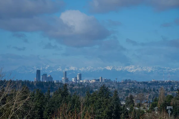 Seattle Vue Panoramique Sur Journée Ensoleillée Hiver — Photo