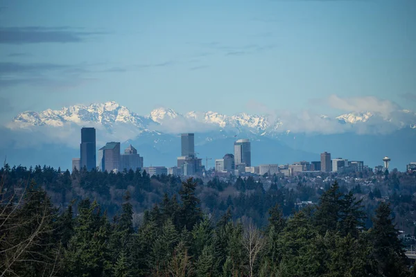 Seattle Skyline Uitzicht Zonnige Winterochtend — Stockfoto