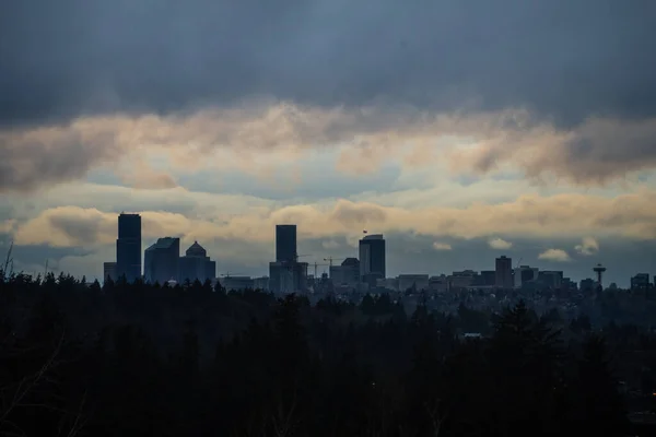 Sunset Seattle Skyline View Sunny Winter Day — Stock Photo, Image