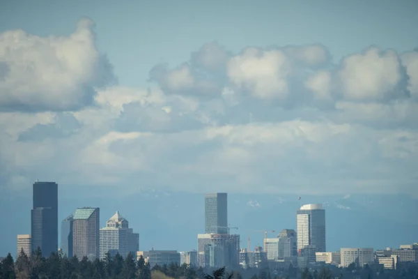 Seattle Skyline Utsikt Över Soliga Våren Morgon — Stockfoto